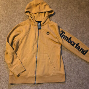 Timberland Boys Large Zip Up Hoodie Tan 14/16 Fleece Long Sleeve